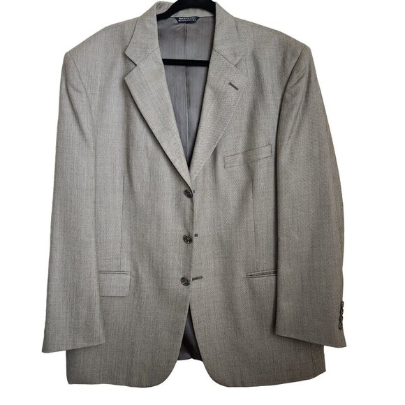 Stafford Men's Suit Jacket Size 44R Beige 100% Wool Collared 3 Button Blazer - Picture 1 of 11